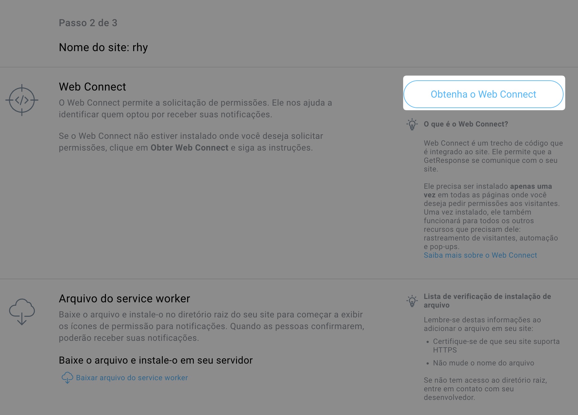 Aquisição de código WebConnect