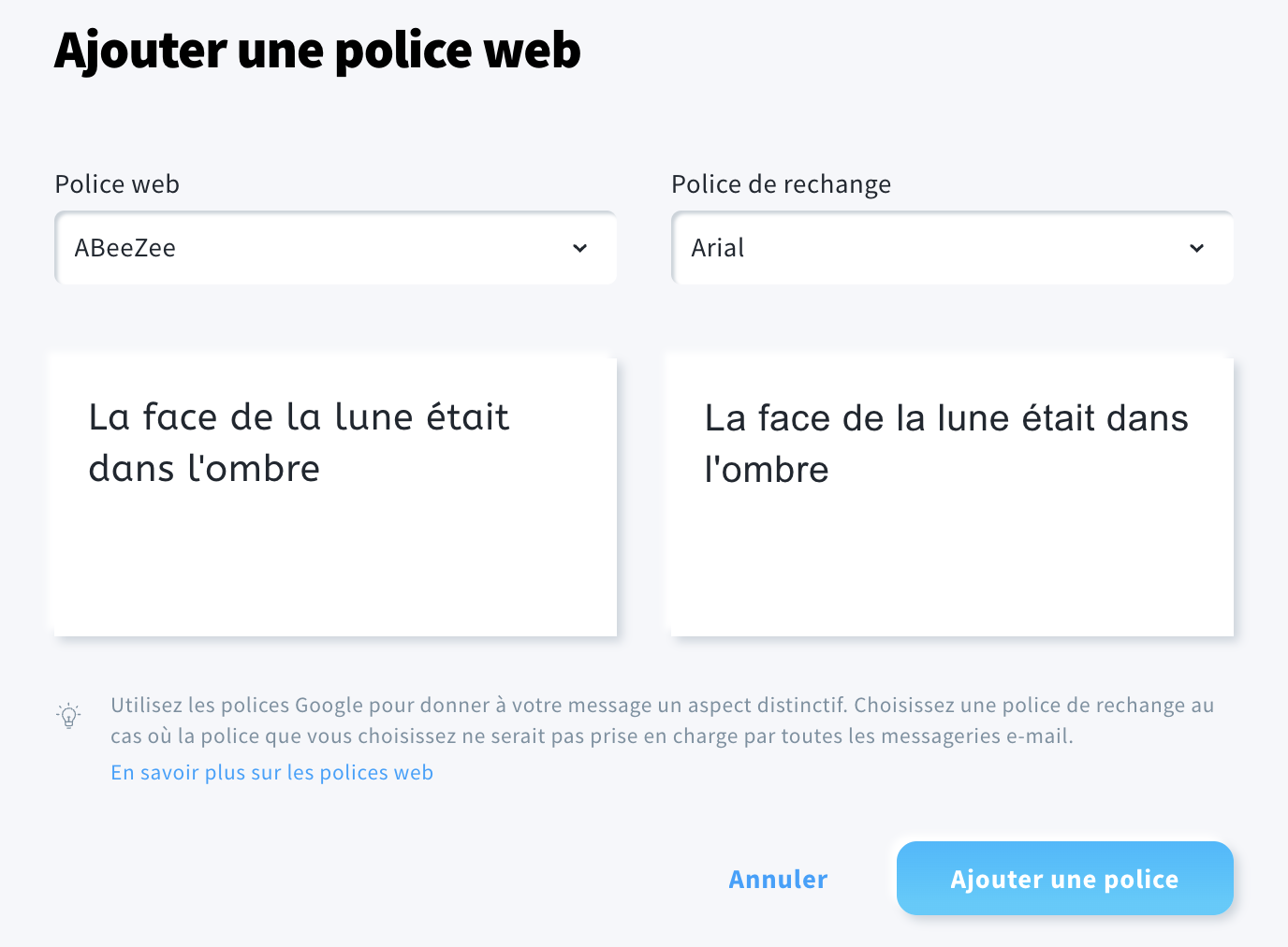 Ajout d’une police web et d’une police de secours.
