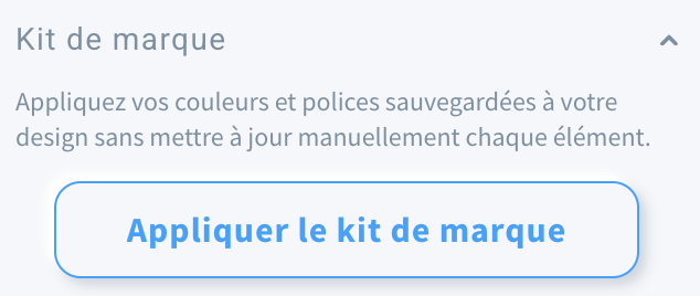 Section « Kit de marque » dans l’éditeur de site web / landing page.