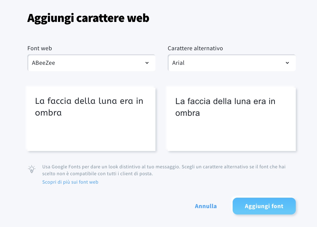 Aggiunta di un font web e di un font di riserva.