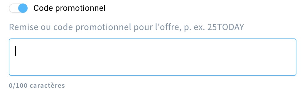 L'option « Code promotionnel » et ses paramètres