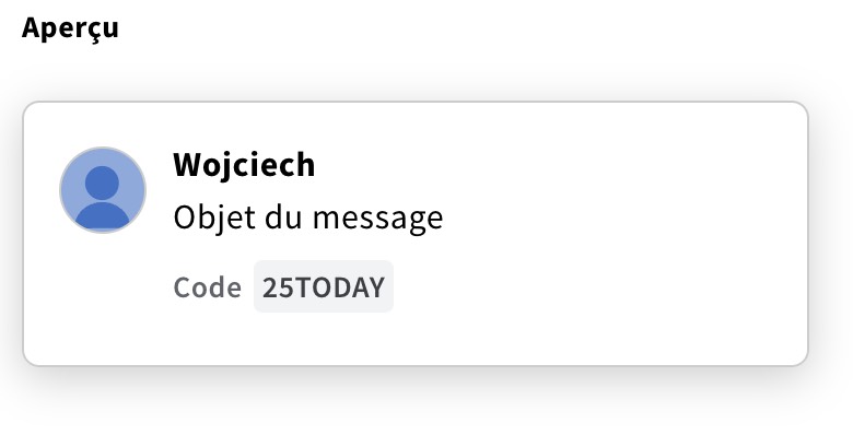 Aperçu d'un exemple de code promotionnel ajouté sous forme d'annotation dans un e-mail