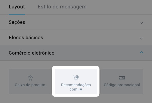 Seleção de blocos de recomendações de IA