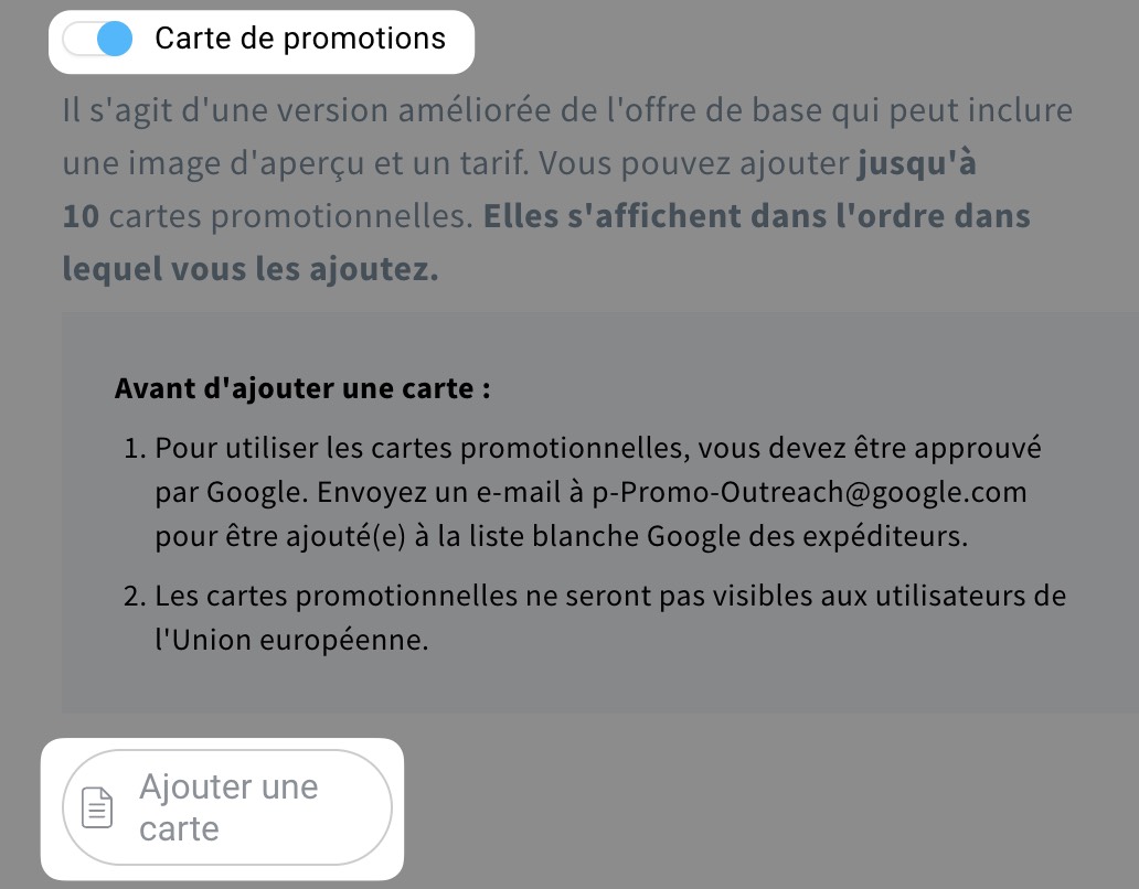 L'option « Carte promotionnelle »