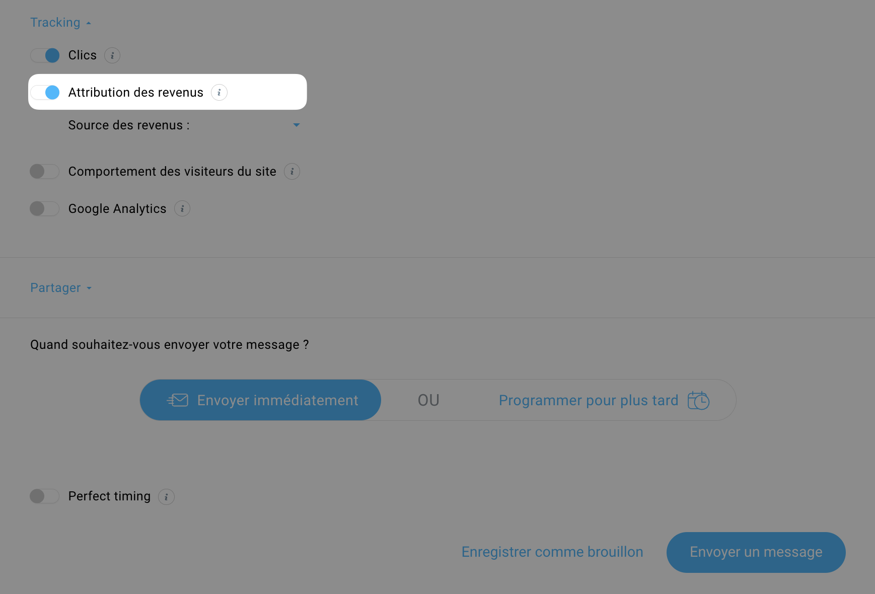 Comment activer l'attribution des revenus dans les messages GetResponse.