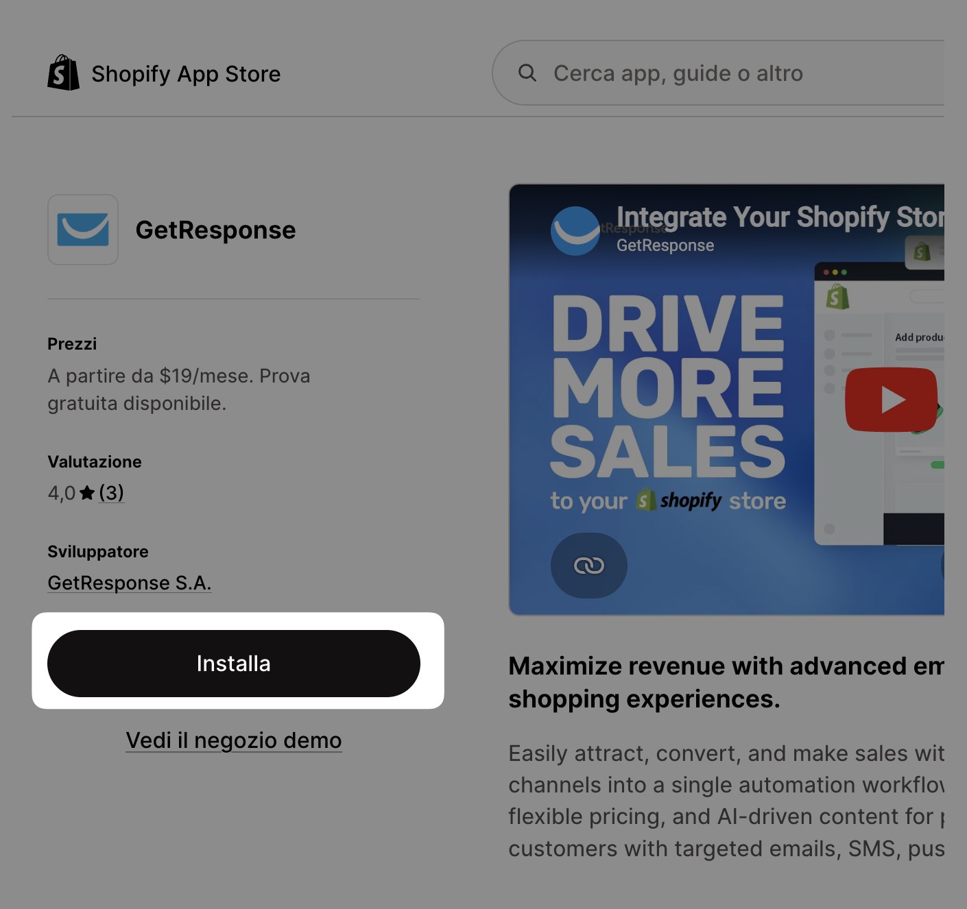 Installazione del plugin in Shopify
