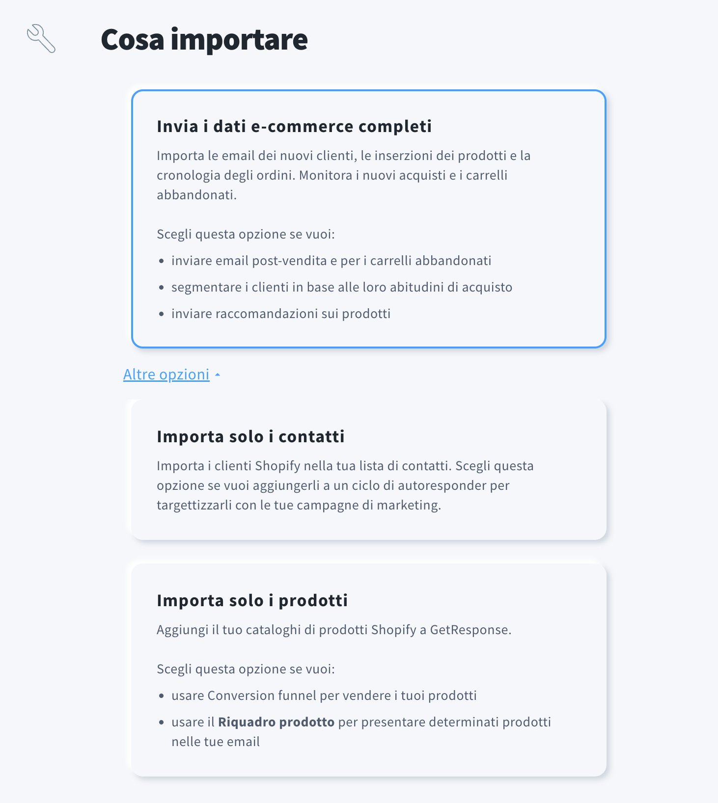 Importa la configurazione nell'integrazione con Shopify
