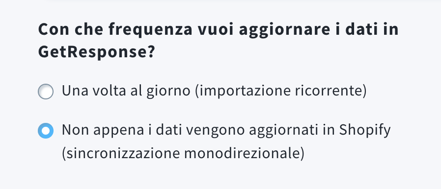 Frequenza di sincronizzazione dei dati nell'integrazione con Shopify
