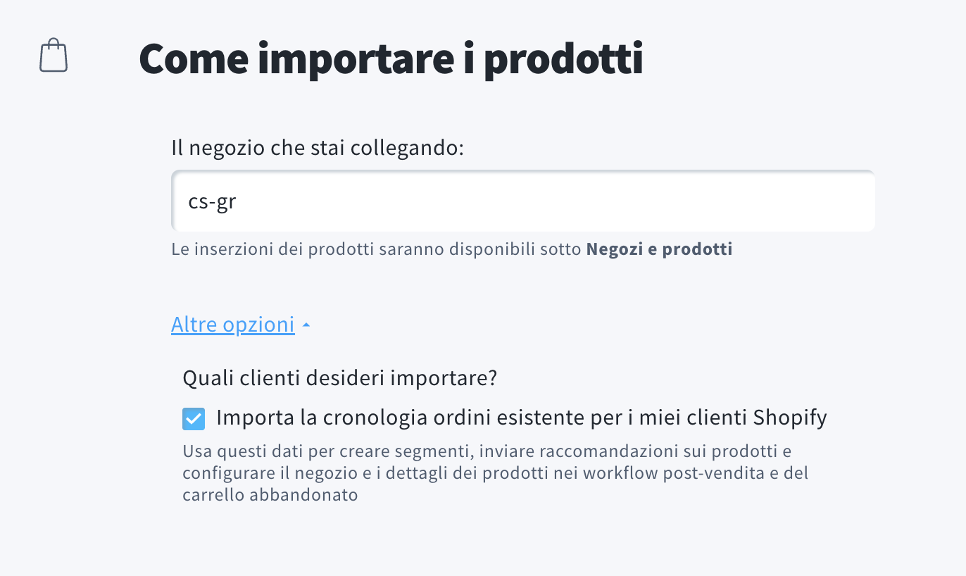 Selezione del negozio nell'integrazione con Shopify
