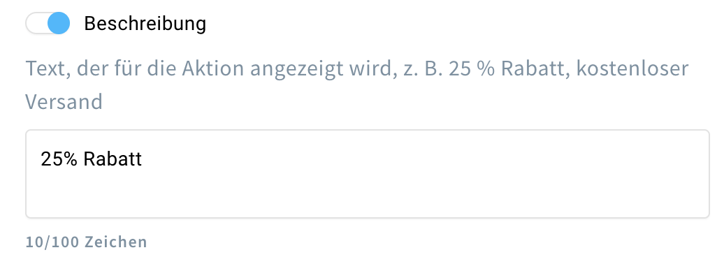 Die Option ‚Beschreibung‘ und ihre Einstellungen