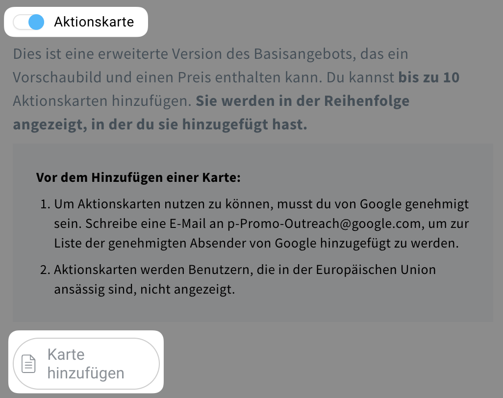 Die Aktionskartenoption