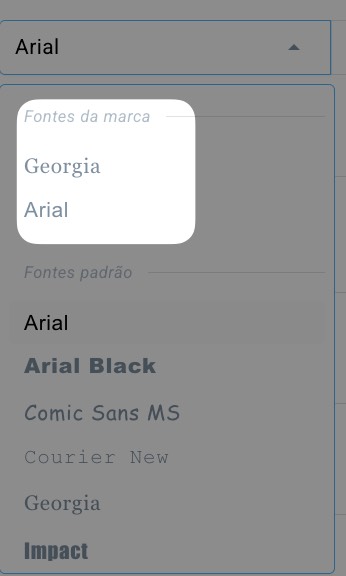 ecrã de seleção de tipos de letra