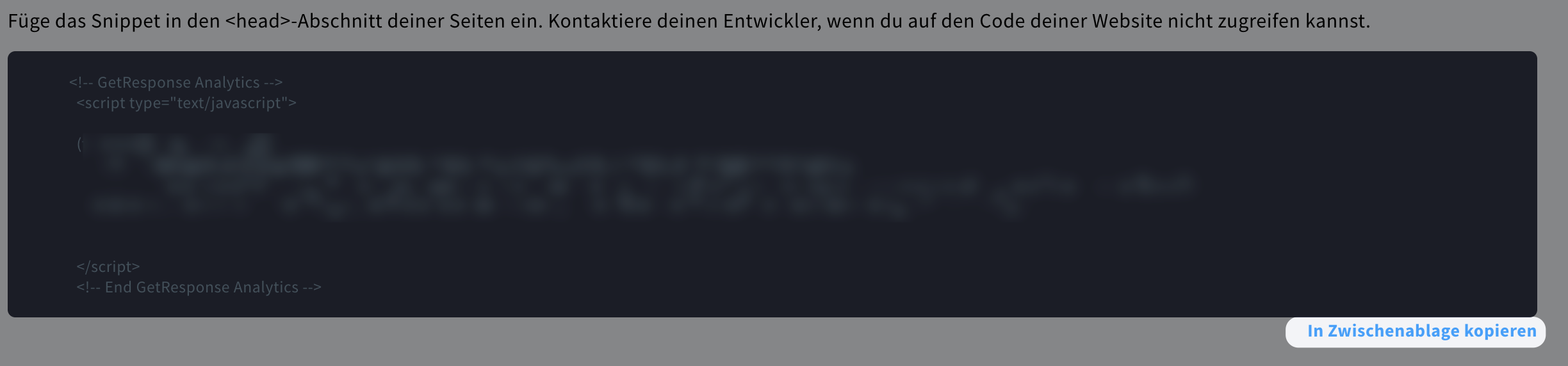 So kopieren Sie den WebConnect-Code in die Zwischenablage