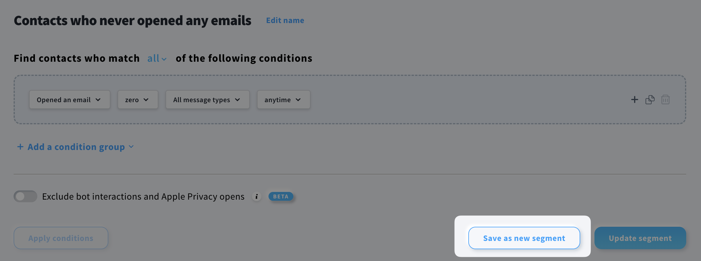 Save as new segment button.