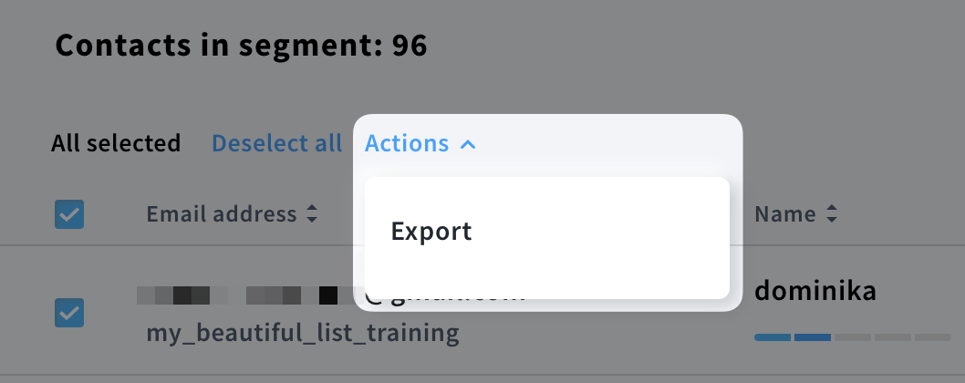 Export option under Actions menu.