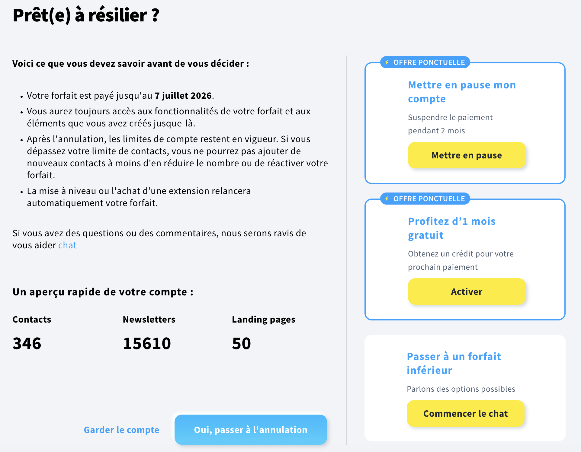 Page d'annulation
