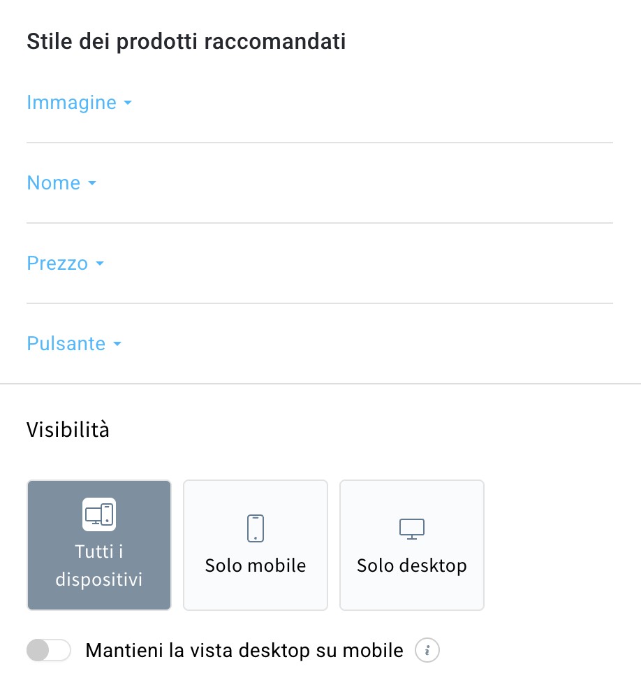 Impostazioni di visibilità dei suggerimenti di AI