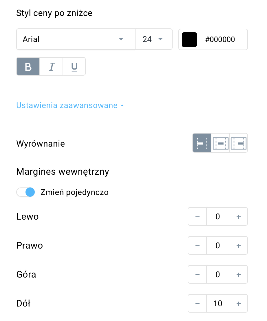 ustawienia ceny po zniżce
