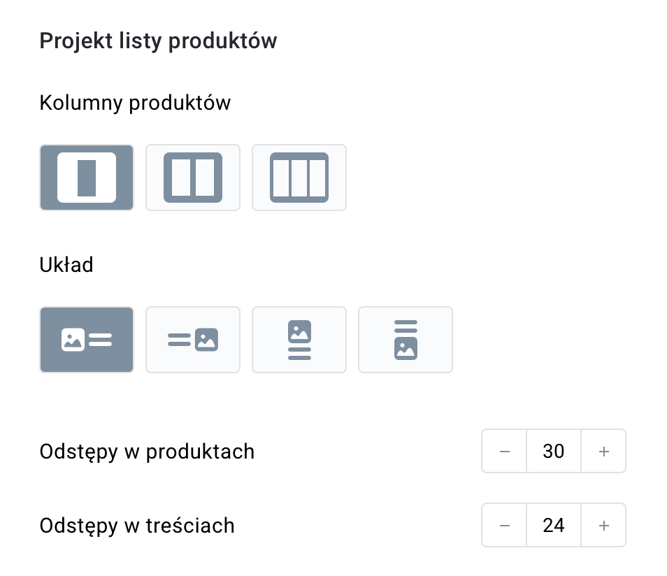 Menu projekt listy produktów