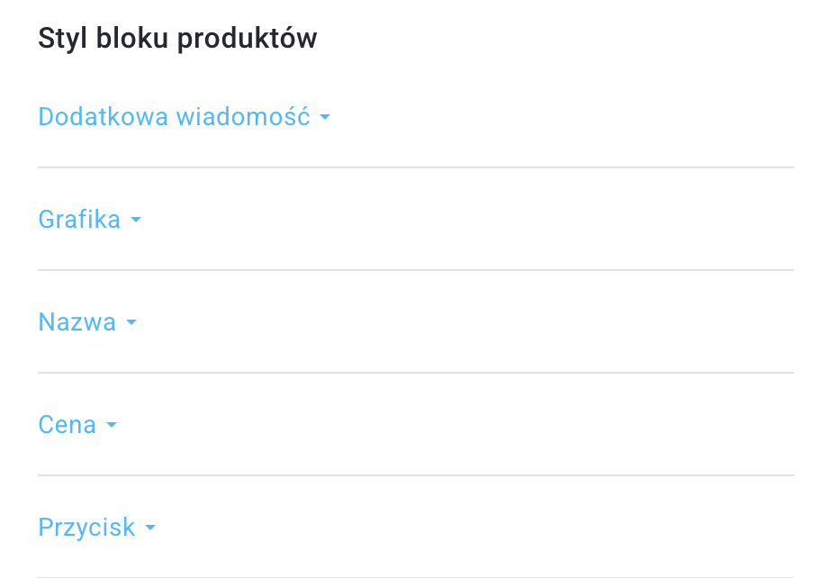 Menu stylu bloku produktów