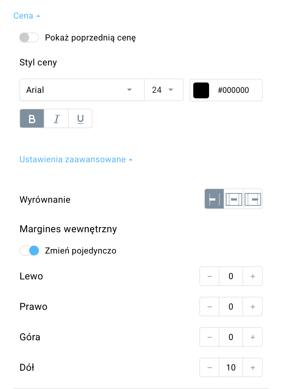 ustawienia ceny