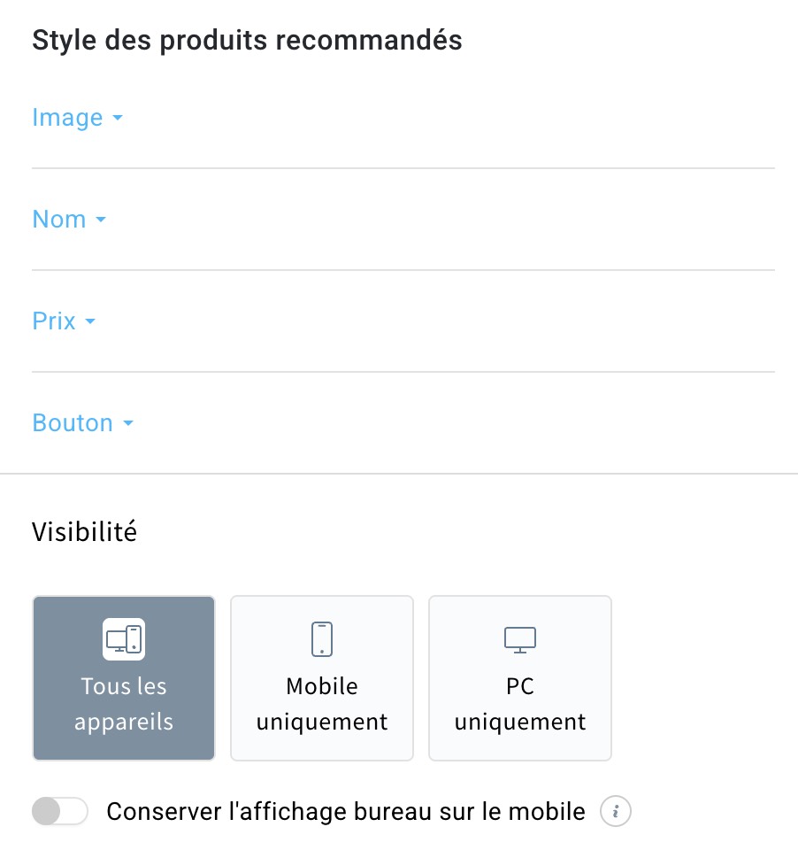 Paramètres de visibilité des recommandations générées par l'IA