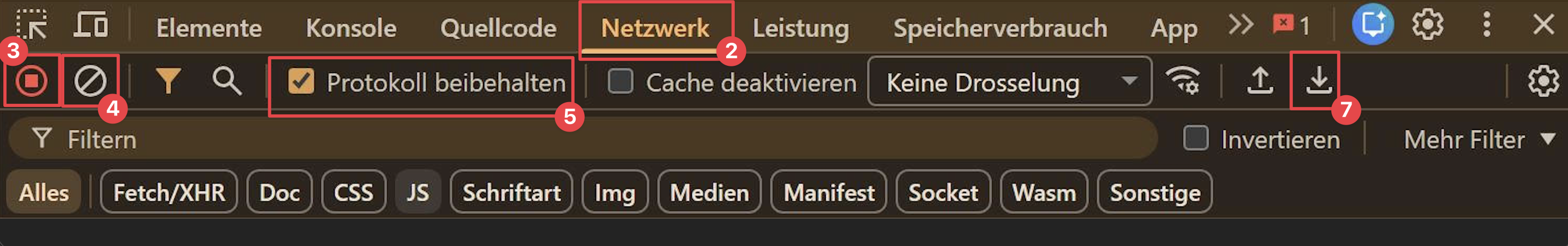 Download der HAR-Datei im Network-Tab in Google Chrome