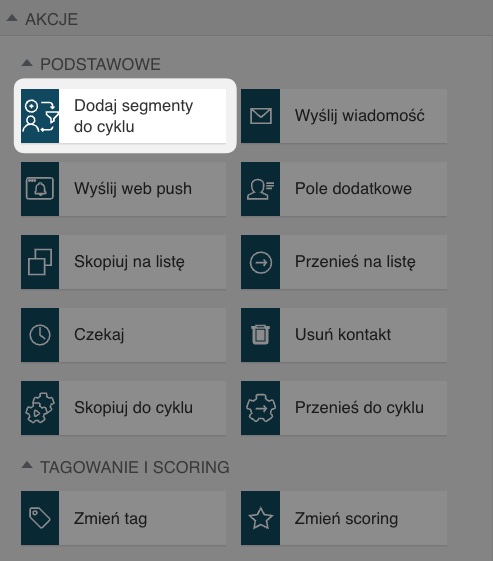 Dodaj segmenty do cyklu w kreatorze workflow GetResponse.