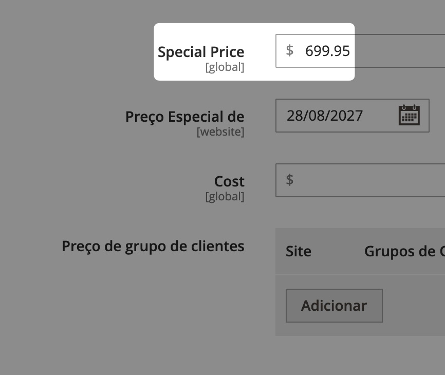 Configuração de preços especiais no Magento.