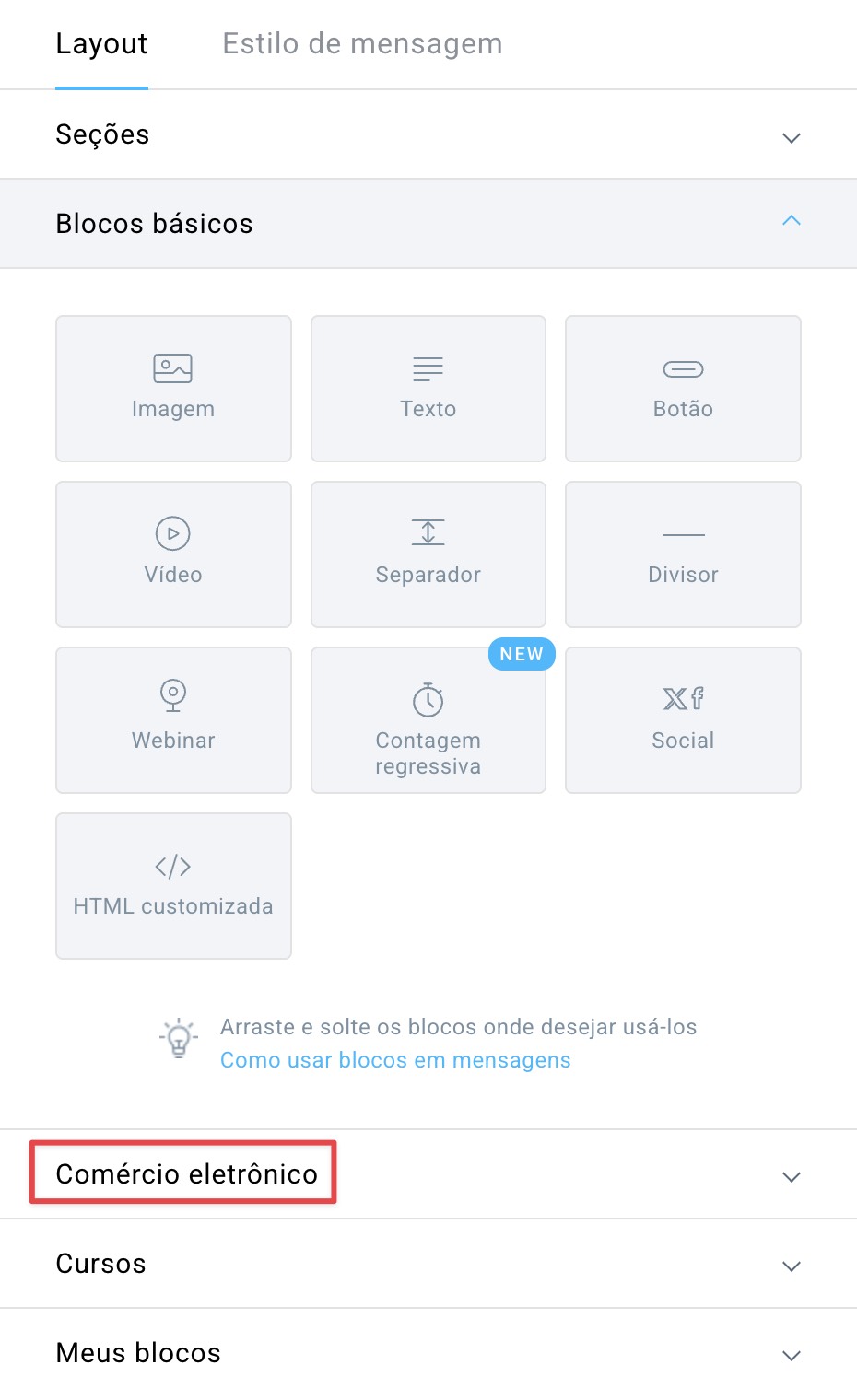 Secção de comércio eletrónico.