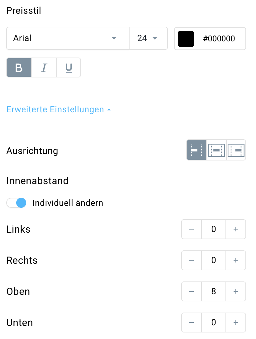 Preiseinstellungen