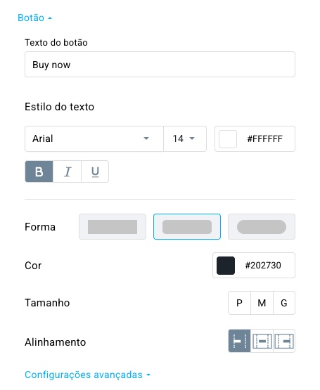 Definições de botões.