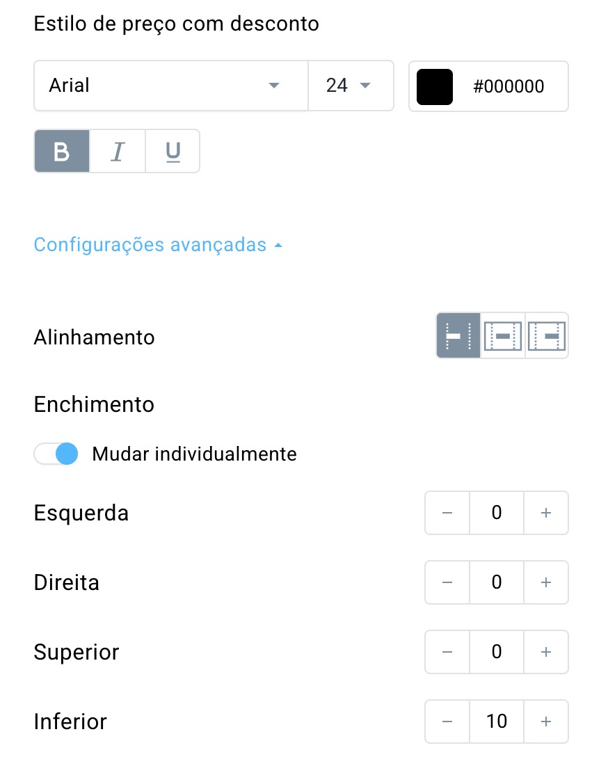 Definições de preços com desconto.