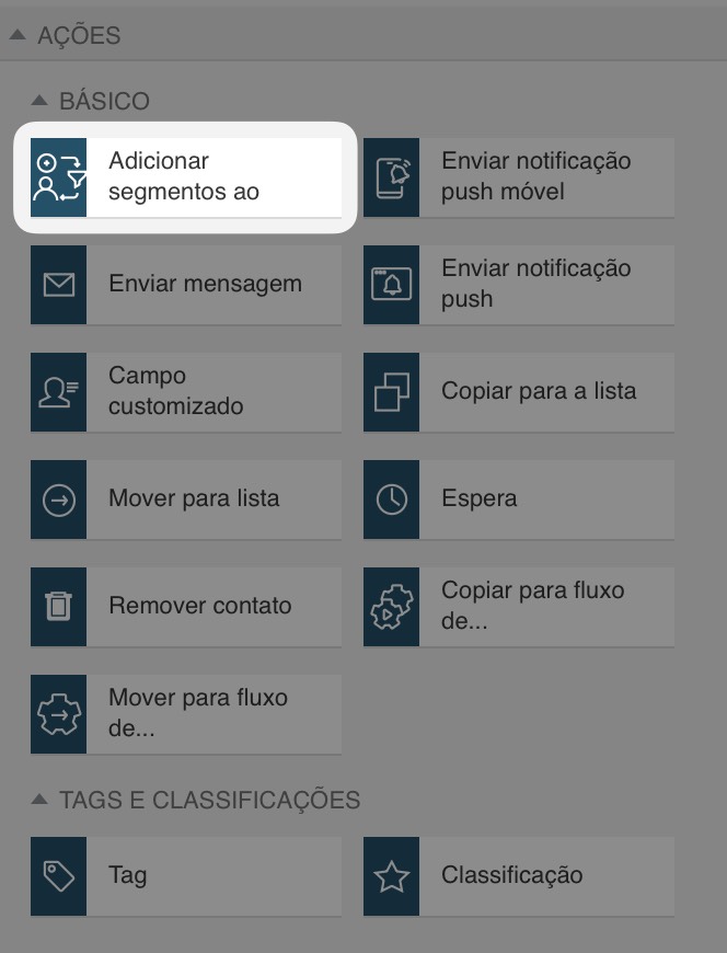 Adicione segmentos à ação do fluxo de trabalho no criador de fluxos de trabalho do GetResponse.