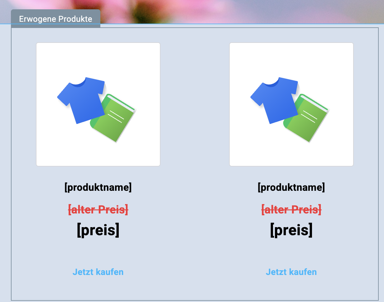 Block Erwogene Produkte mit Anzeige sowohl des alten als auch des neuen, reduzierten Preises