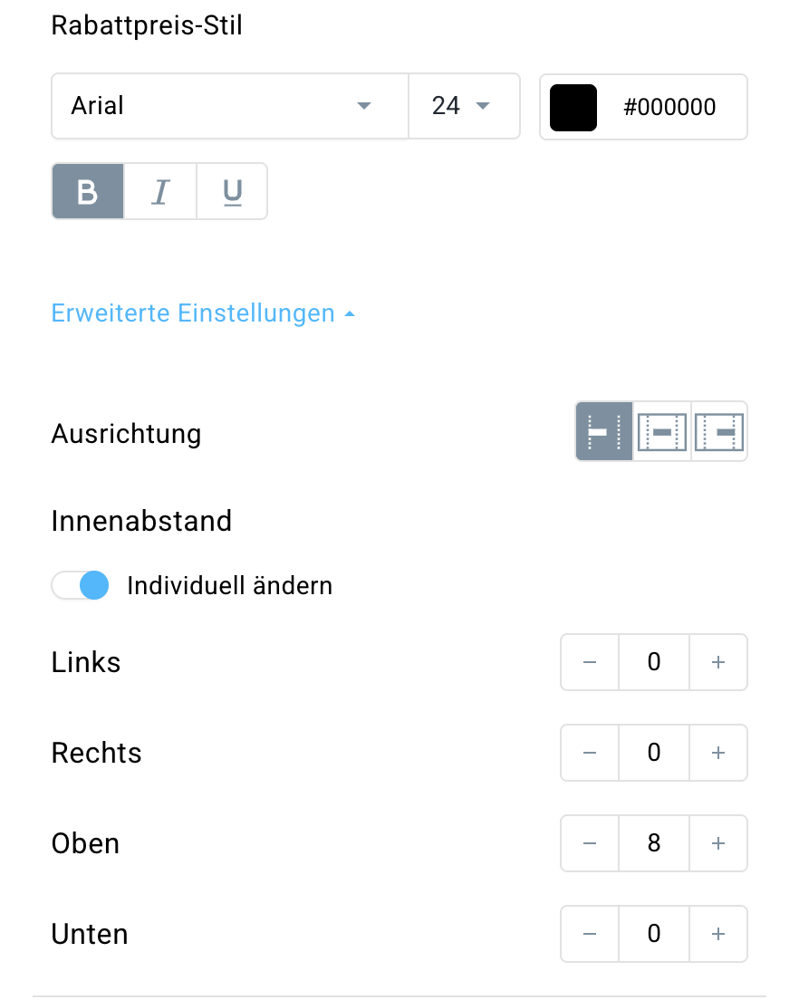 Einstellungen für reduzierte Preise