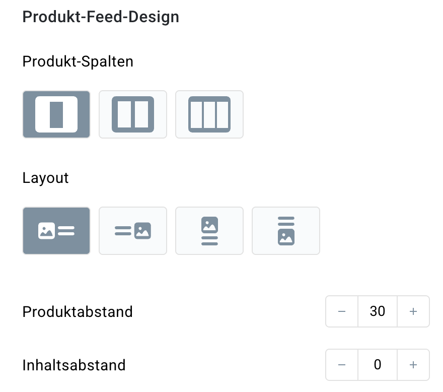 Bereich für das Design des Produkt-Feeds