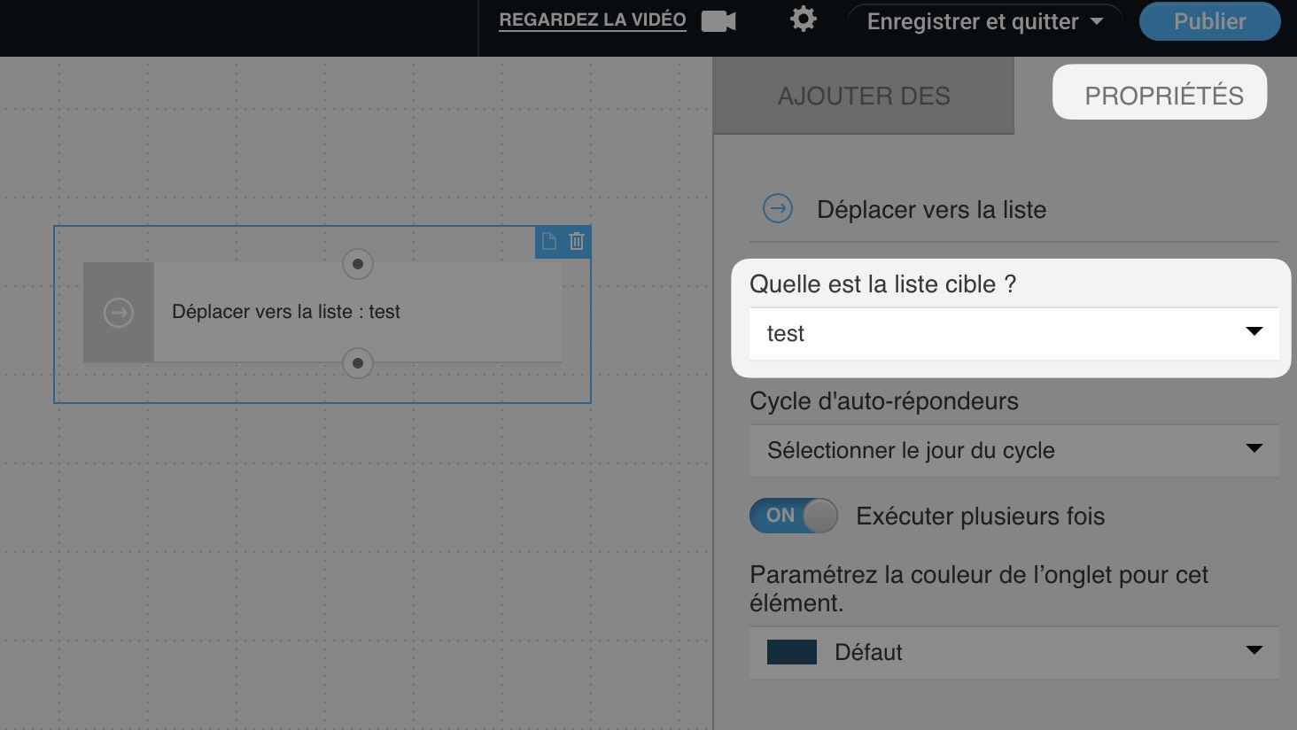 Option de sélection de liste