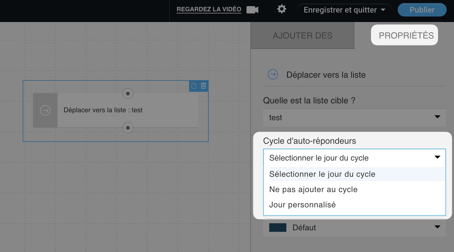 Sélection du jour du cycle de réponse automatique