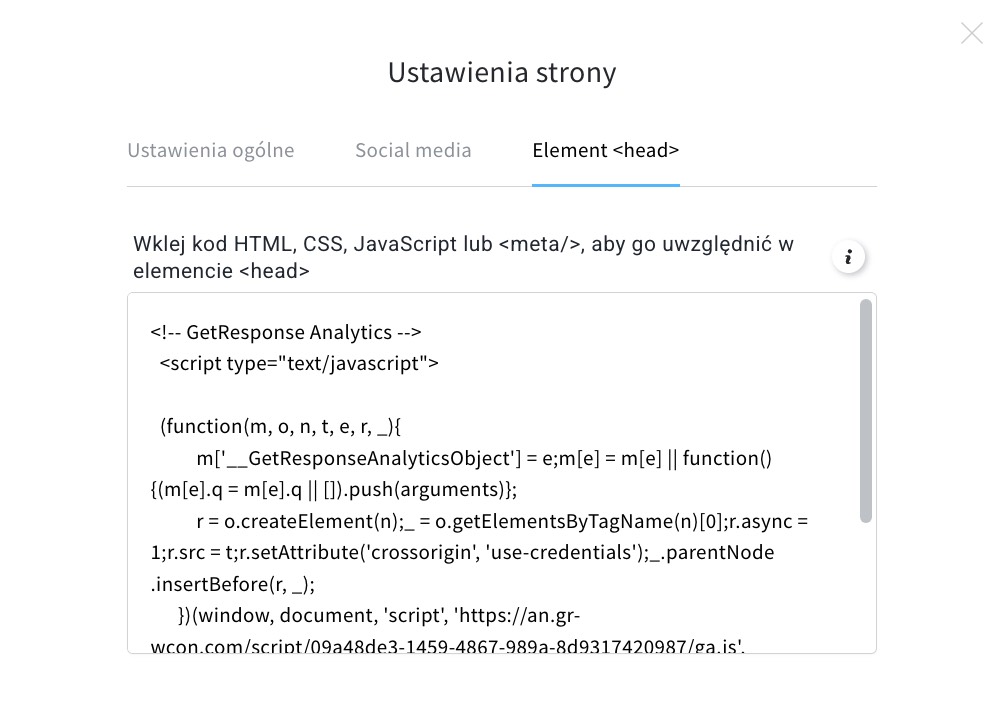 Okno ustawień strony.