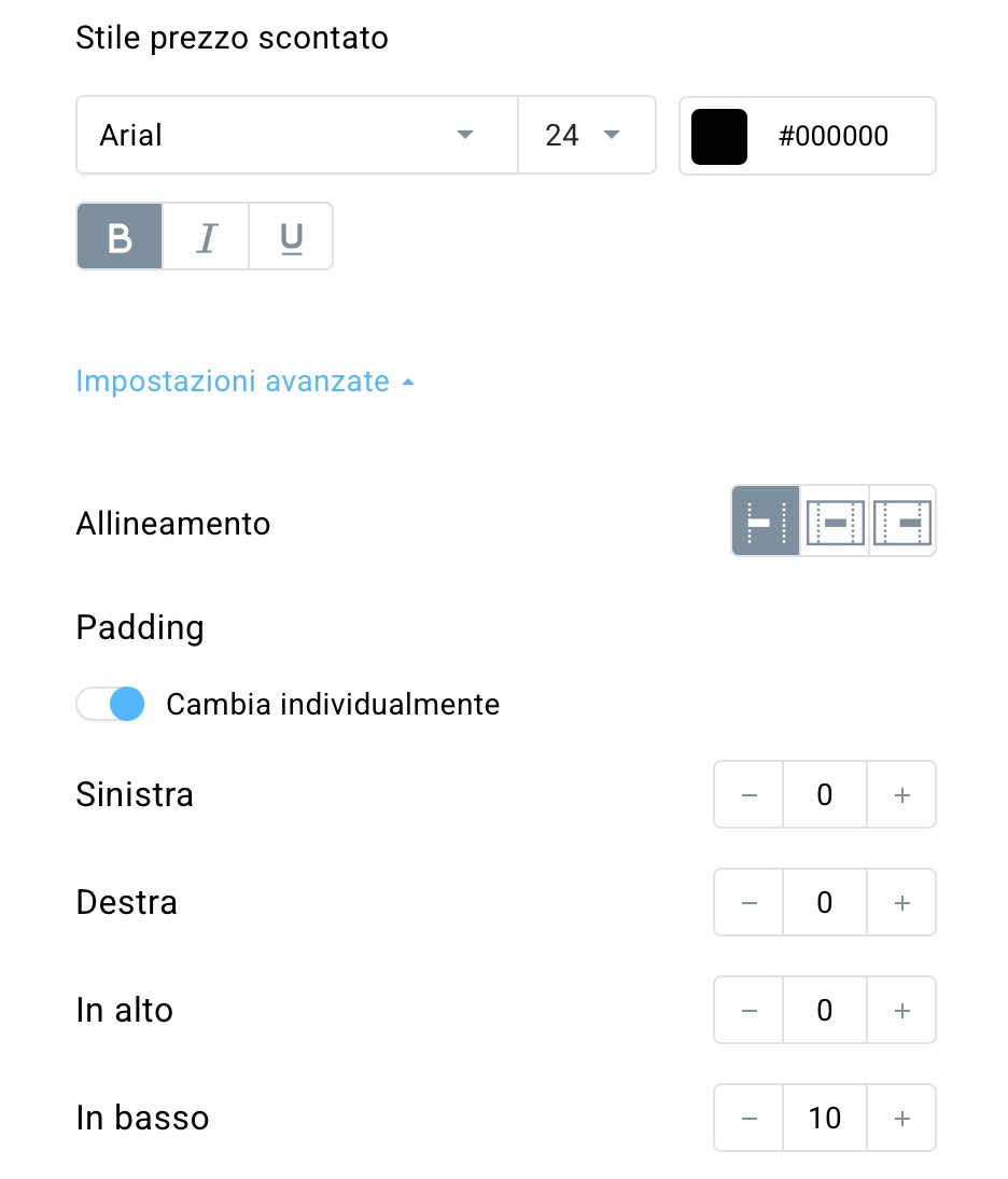 Impostazioni dei prezzi scontati.