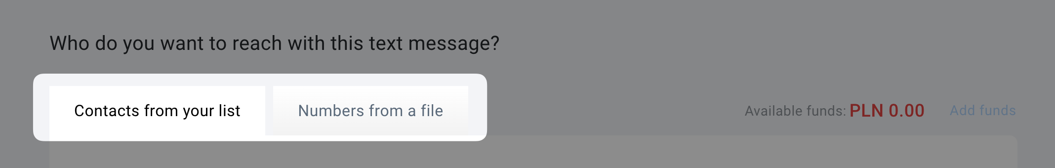 Choosing whether you want to send the message to contacts from a selected list in your GetResponse account or to contacts imported from a file.