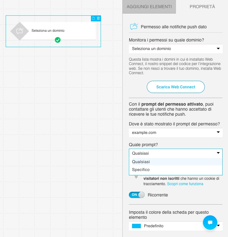 Impostazioni della condizione "autorizzazione per le notifiche push concessa"