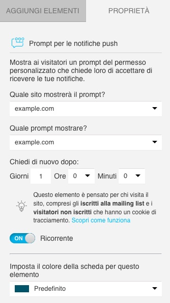 impostazioni della richiesta di notifica push