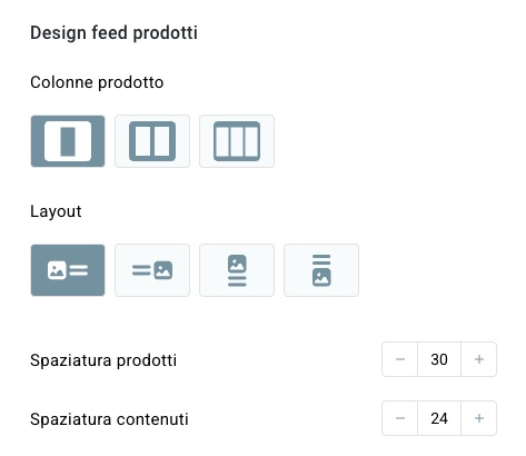 Sezione di progettazione del feed di prodotto.