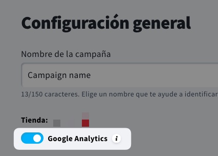 Activar o desactivar Google Analytics en la sección de Configuración general.