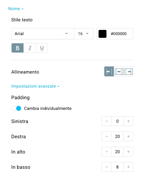 impostazioni del nome