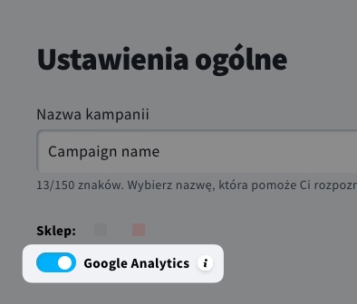 Przełącznik Google Analytics w sekcji Ustawienia ogólne.