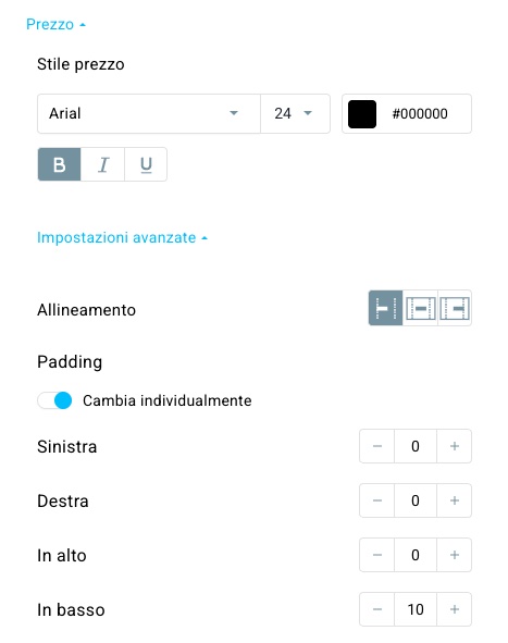 impostazioni dei prezzi