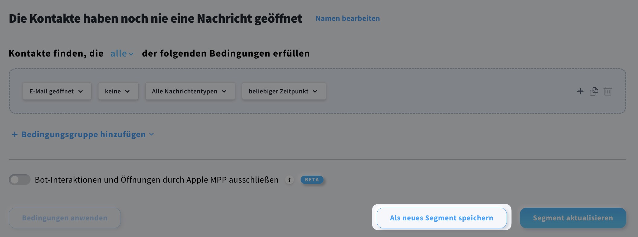 Schaltfläche „Als neues Segment speichern“.